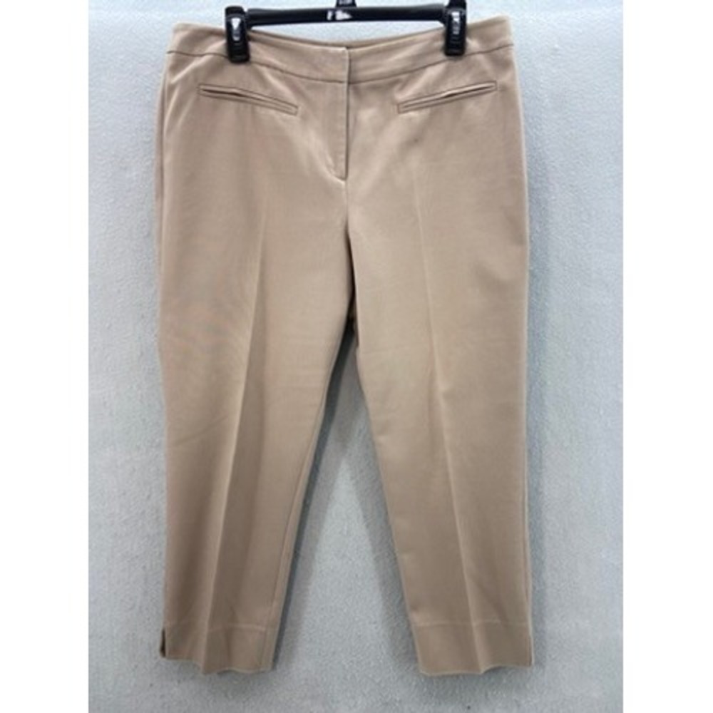 Chicos Pants Sz 2 L 12 Tan Cropped Trousers Cotton Straight‎ Leg Office NormCore